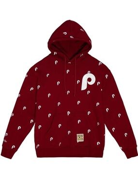 Phillies Repeat Pack Maroon Logo Embroidered Hoodie - Mitchell & Ness